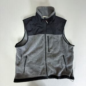 Eddie Bauer Polartec Fleece Vest Size L Gray Black Full Zip 3 Zipper Pockets